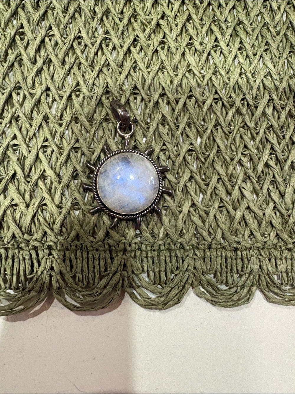 Sterling Silver Sunburst Moonstone Pendant - Blue-White Moonstone